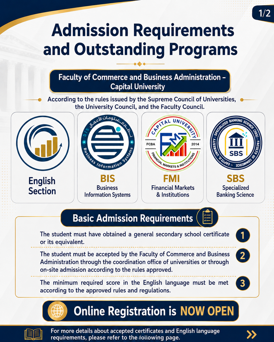 The Faculty of Commerce and Business Administration at Capital University announces the opening of applications for Academic Programs